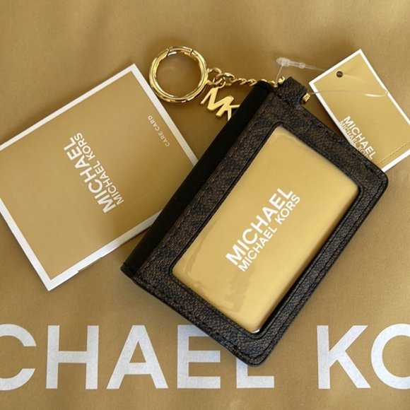 Michael Kors Kala Small Flap Key Ring Card Case Wallet MK Brown Black - Picture 13 of 13